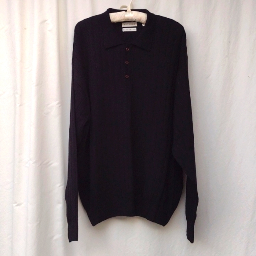 VTG Merino Wool Methode Black Extra Fine Quarter Neck Sweater L